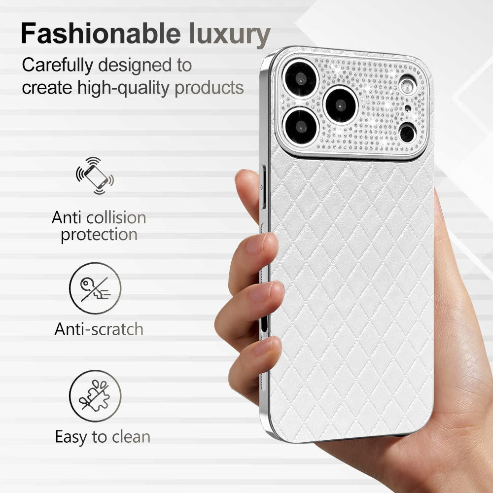 Luxury Diamond Quilted Genuine Leather iPhone Case