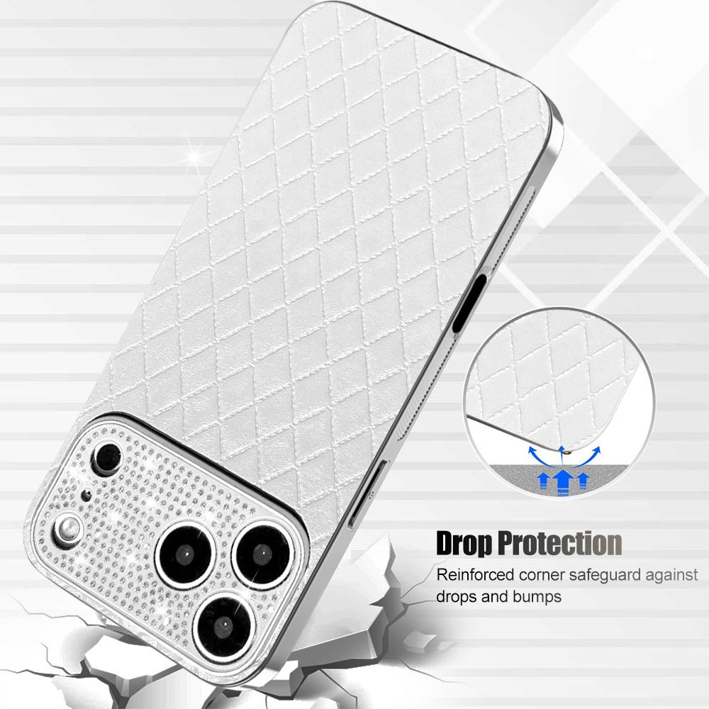Luxury Diamond Quilted Genuine Leather iPhone Case