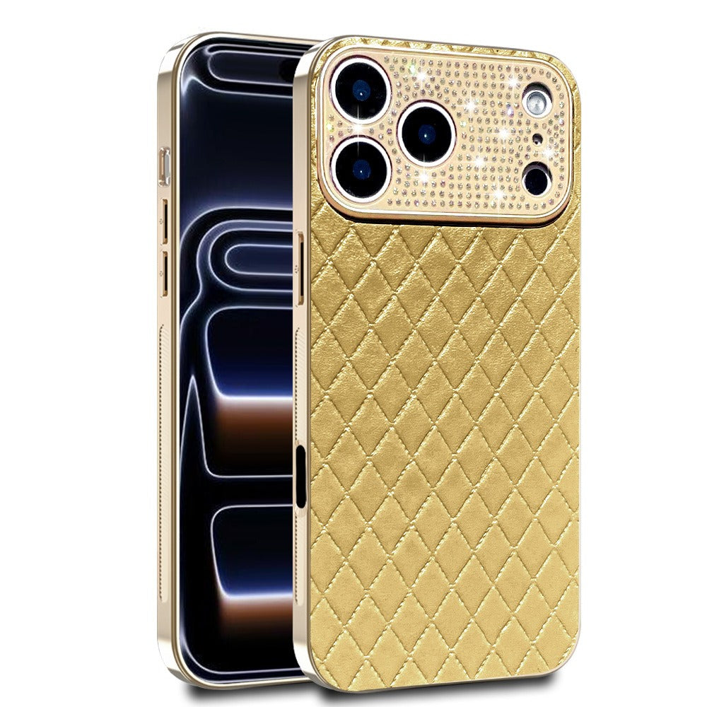 Luxury Diamond Quilted Genuine Leather iPhone Case